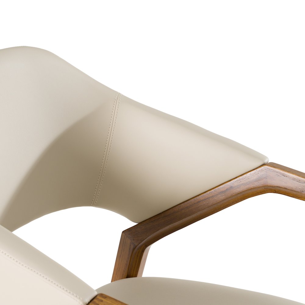 Modrest Ocasio - Mid-Century Modern Cream Vegan Leather + Walnut Dining Chair