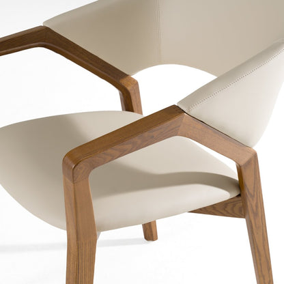 Modrest Ocasio - Mid-Century Modern Cream Vegan Leather + Walnut Dining Chair
