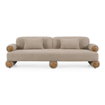 Odette - Modern Beige Fabric + White Burl Sofa