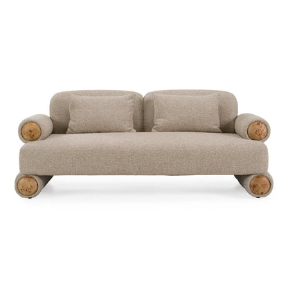Odette - Modern Beige Fabric + White Burl Loveseat Sofa