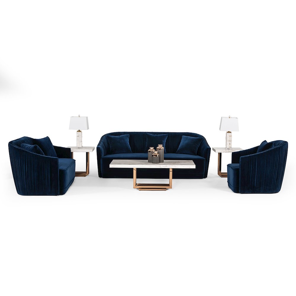 Divani Casa Palomar Modern Blue Velvet & Brass Sofa