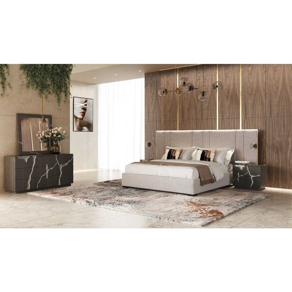 Queen Penrose - Modern Beige Fabric Bed