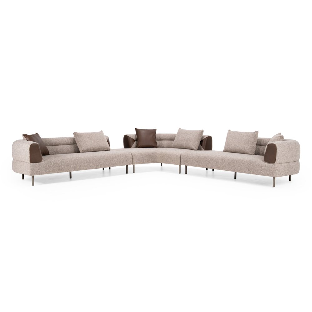 Divani Casa Plume - Modern Brown Fabric Sectional Sofa