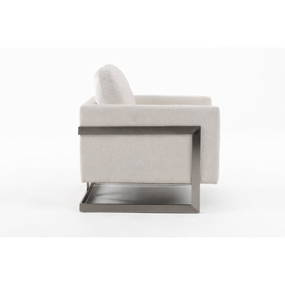 Modrest Prince - Contemporary Off White Fabric and Silver Accent Chair