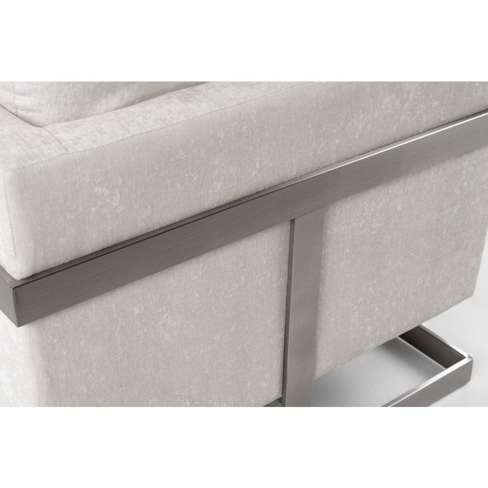 Modrest Prince - Contemporary Off White Fabric and Silver Accent Chair