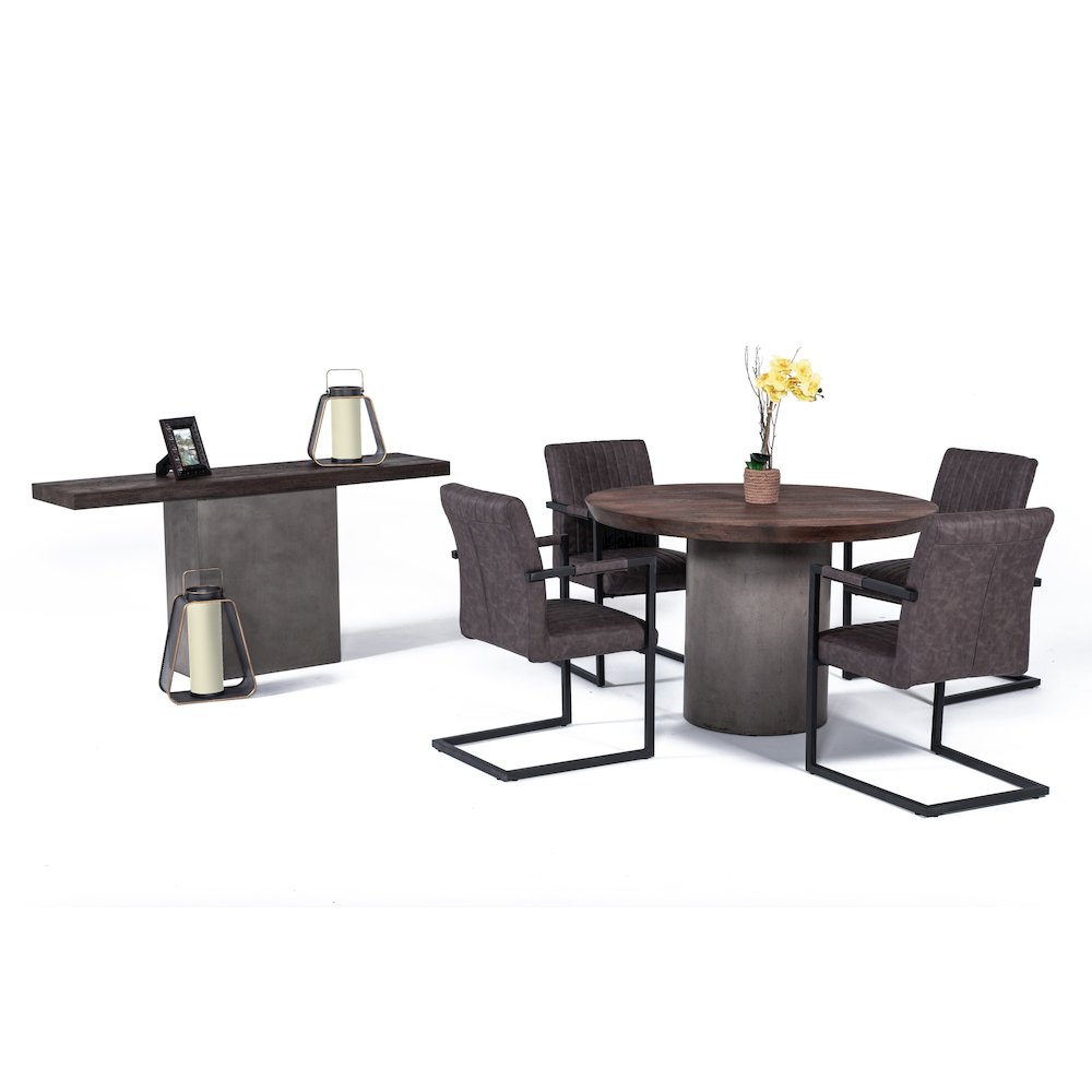 Modrest Renzo Modern Round Oak & Concrete Dining Table