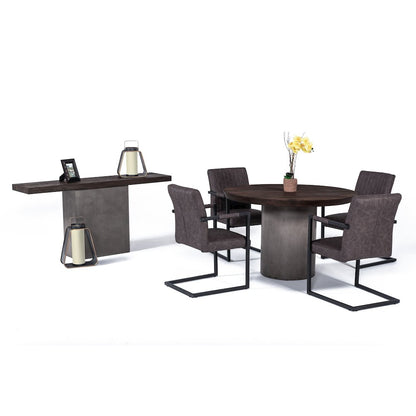 Modrest Renzo Modern Round Oak & Concrete Dining Table