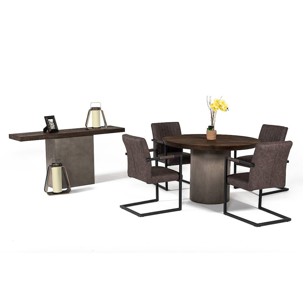 Modrest Renzo Modern Round Oak & Concrete Dining Table