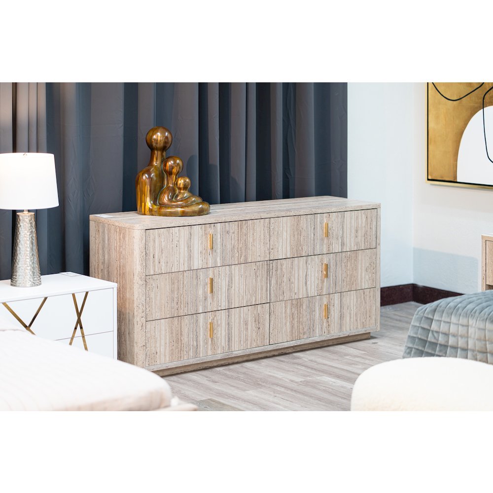 Nova Domus Roma - Modern Faux Travertine + Gold Dresser