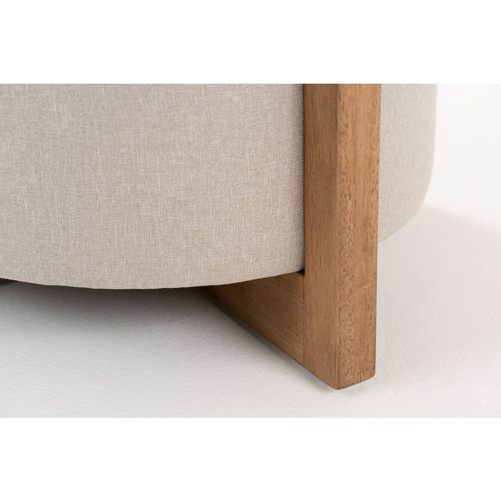 Modrest Sada - Mid-Century Modern Beige Linen + Chestnut Round Ottoman