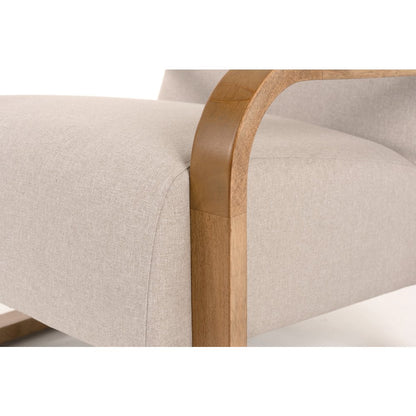 Modrest Sada - Mid-Century Modern Beige Linen + Chestnut Accent Chair