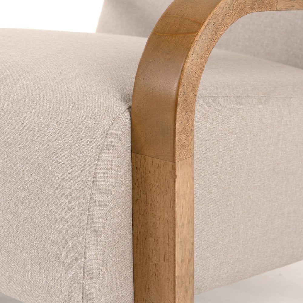 Modrest Sada - Mid-Century Modern Beige Linen + Chestnut Accent Chair