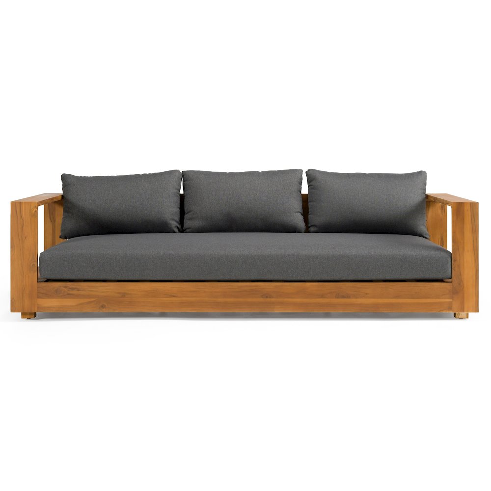 Santorini - Outdoor Grey Olefin Fabric + Natural Teak Sofa Set