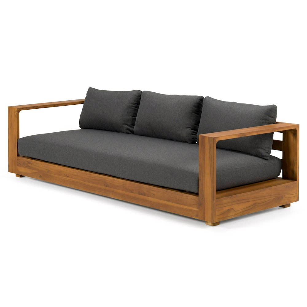 Santorini - Outdoor Grey Olefin Fabric + Natural Teak Sofa Set