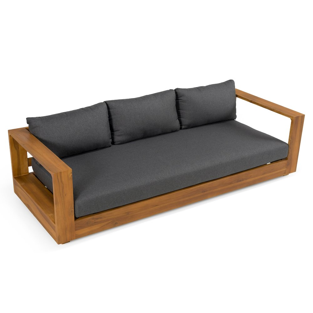 Santorini - Outdoor Grey Olefin Fabric + Natural Teak Sofa Set