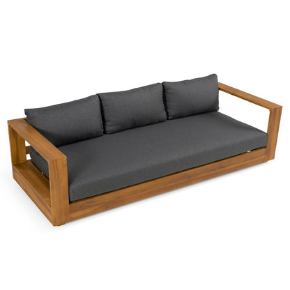 Santorini - Outdoor Grey Olefin Fabric + Natural Teak Sofa Set
