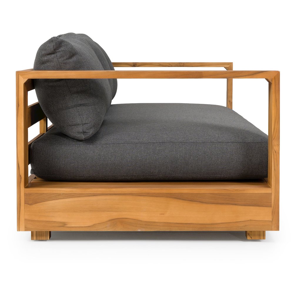 Santorini - Outdoor Grey Olefin Fabric + Natural Teak Sofa Set