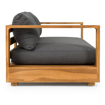 Santorini - Outdoor Grey Olefin Fabric + Natural Teak Sofa Set