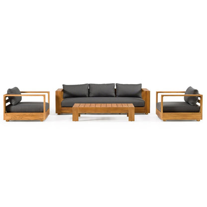 Santorini - Outdoor Grey Olefin Fabric + Natural Teak Sofa Set