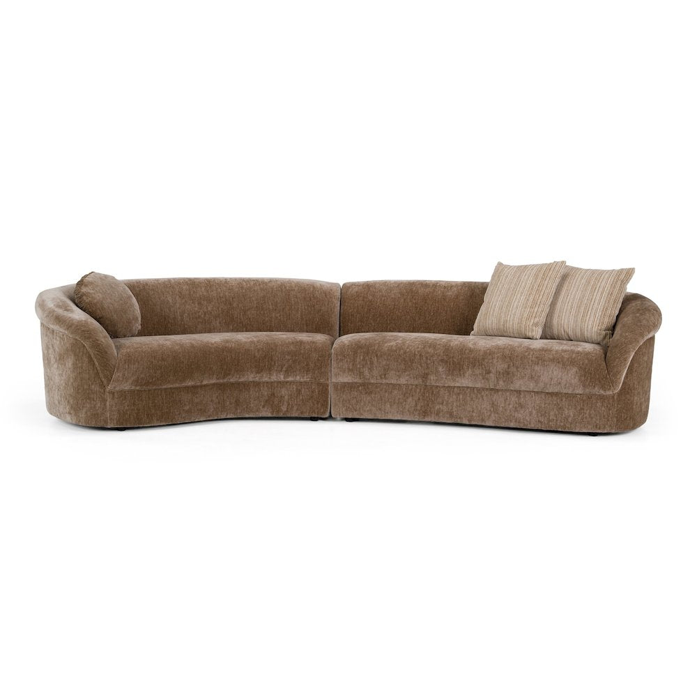 Sheth - Modern Brown Fabric Curved Sectional Sofa