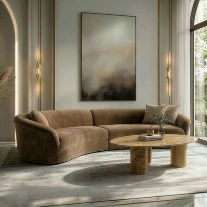 Sheth - Modern Brown Fabric Curved Sectional Sofa