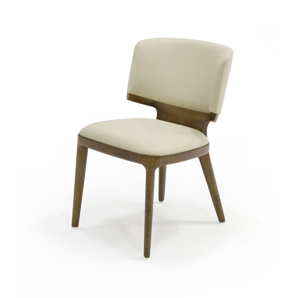 Contemporary Beige Leatherette and Walnut Set of 2 Dining Chair