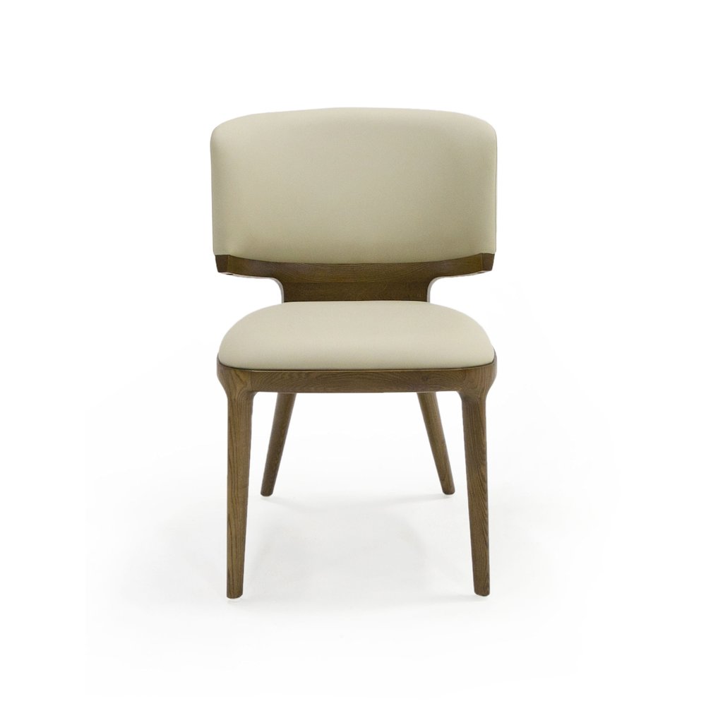 Contemporary Beige Leatherette and Walnut Set of 2 Dining Chair