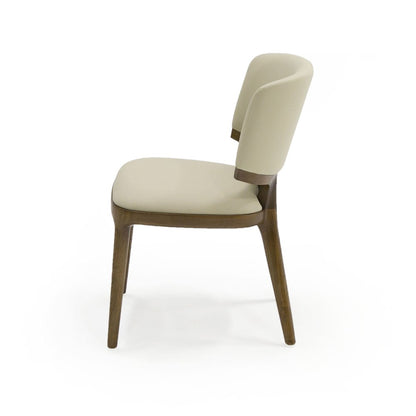 Contemporary Beige Leatherette and Walnut Set of 2 Dining Chair