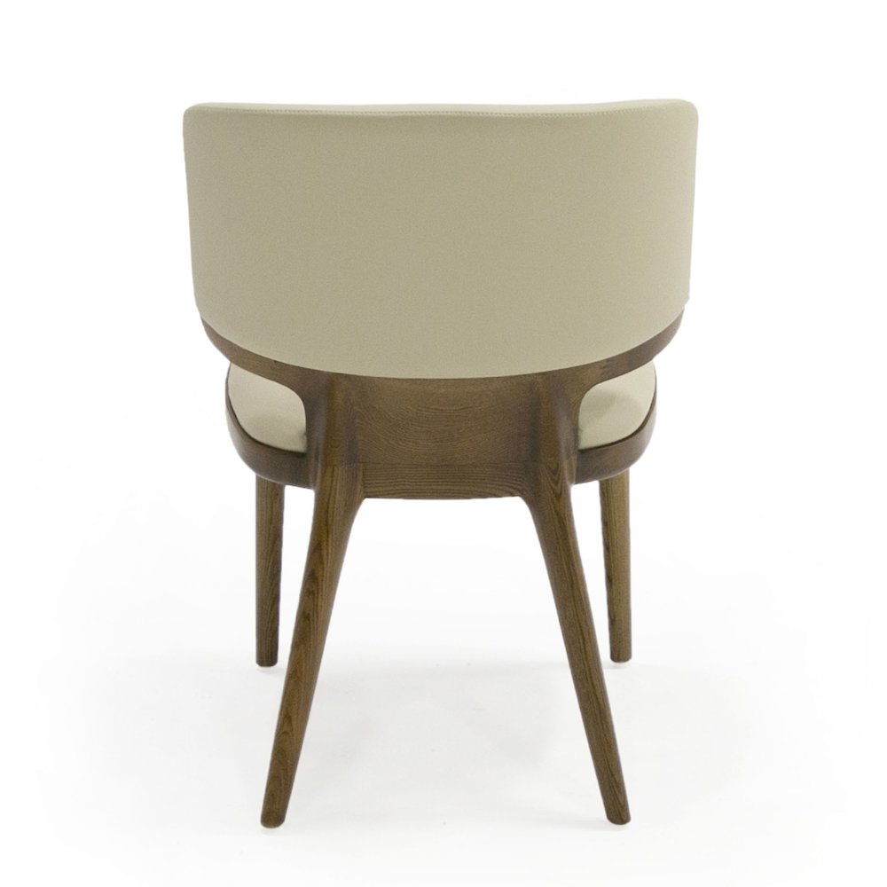 Contemporary Beige Leatherette and Walnut Set of 2 Dining Chair