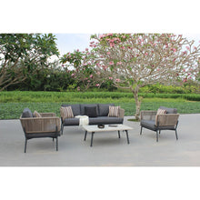 Renava Suntide - Outdoor Grey Fabric + Beige Rattan + Grey Acacia Sofa Set