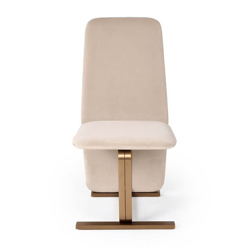 Modern Light Beige Grey Velvet + Brushed Brass Dining Chair (Set of 2)