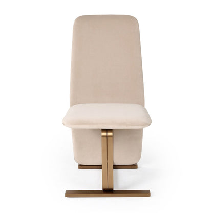Modern Light Beige Grey Velvet + Brushed Brass Dining Chair (Set of 2)