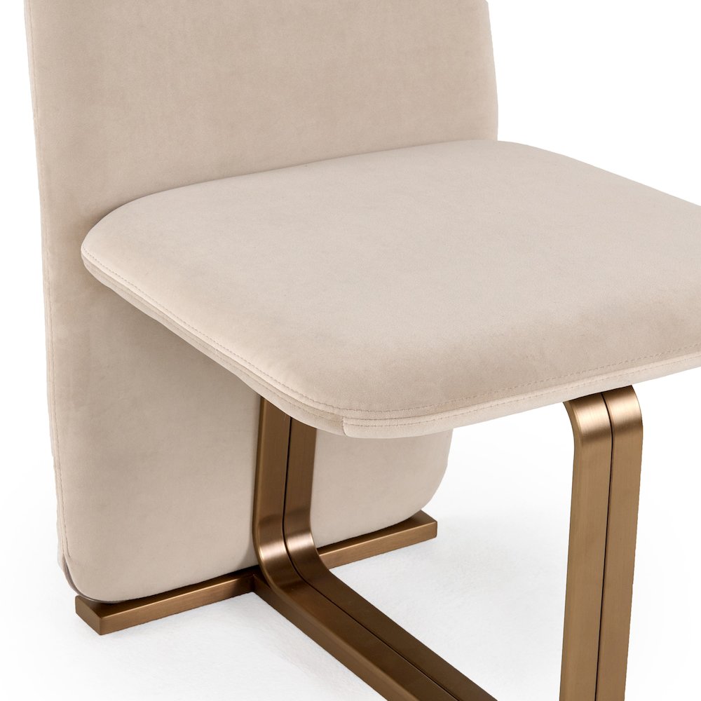Modern Light Beige Grey Velvet + Brushed Brass Dining Chair (Set of 2)