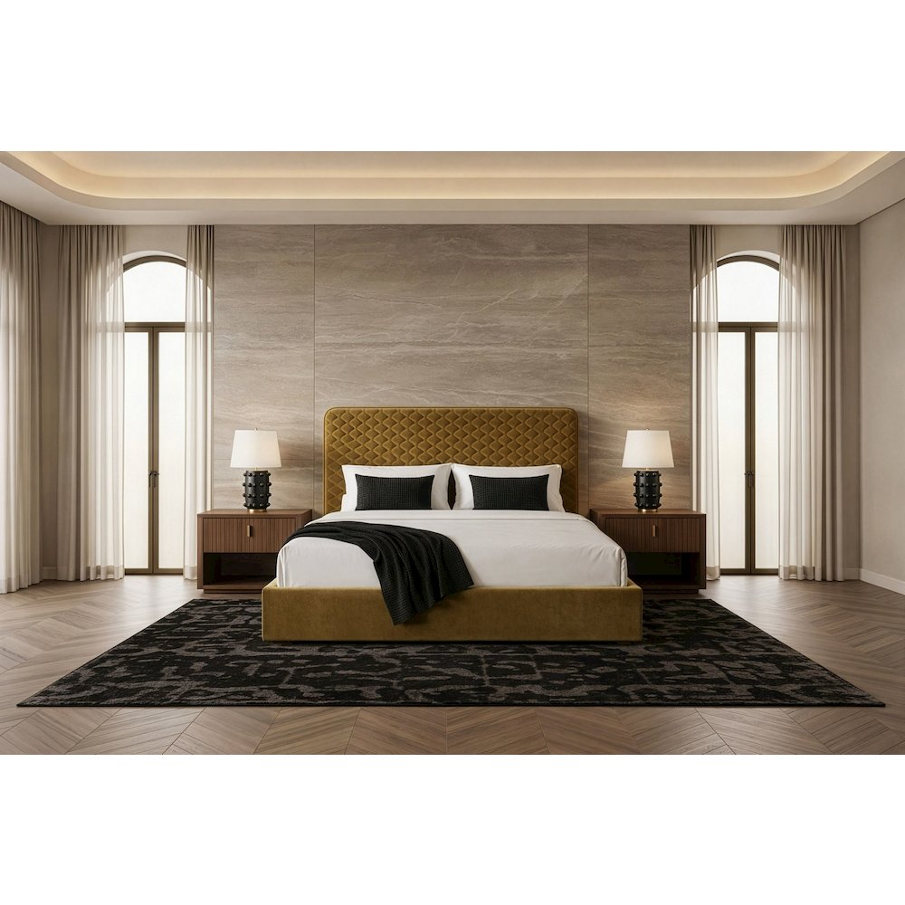 Eastern King Trieste - Modern Brown Fabric Bed