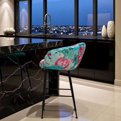 Colorful Counter Height Bar Stool, Unique Velvet Upholstered Modern Stool