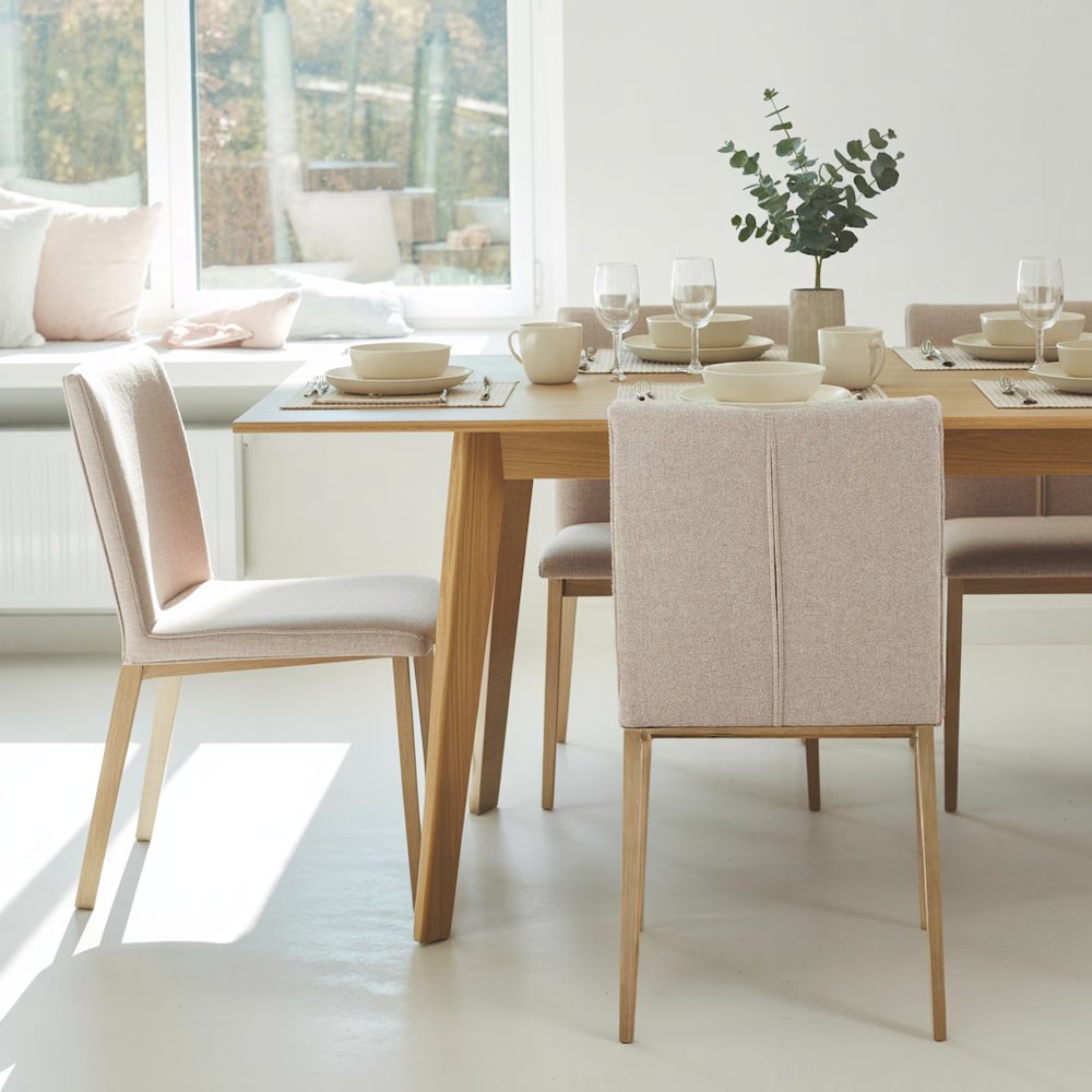 Beige Upholstered Dining Chairs Set Of 2, Modern Kitchen Chairs With Metal Legs
