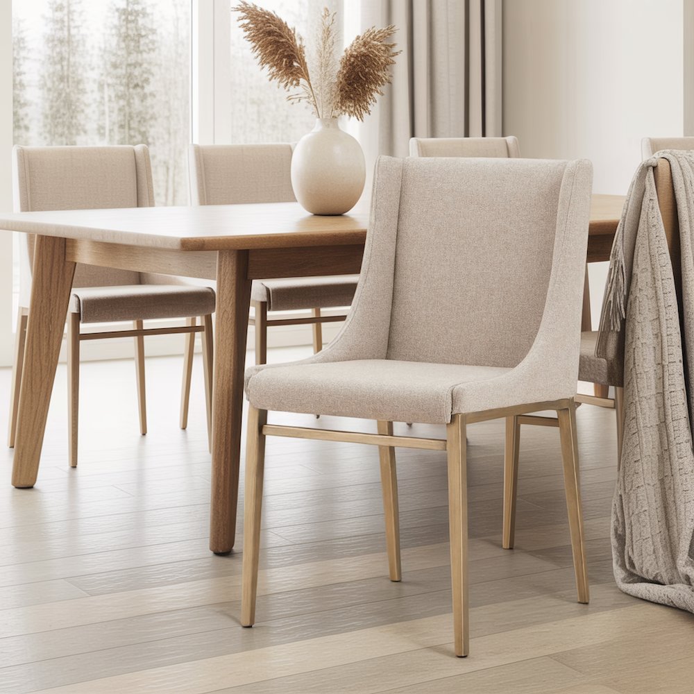 Beige Upholstered Dining Chairs Set Of 2, Modern Kitchen Chairs With Metal Legs