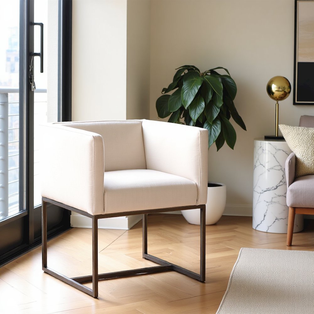 Off White Antique Dining Armchair With Low Back And Modern Design