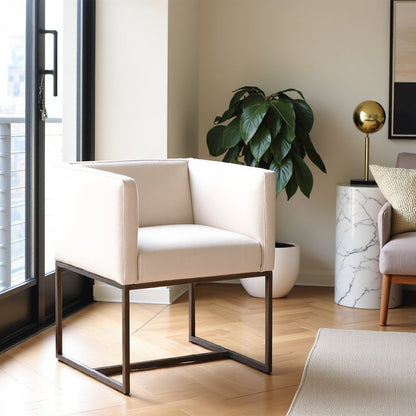 Off White Antique Dining Armchair With Low Back And Modern Design