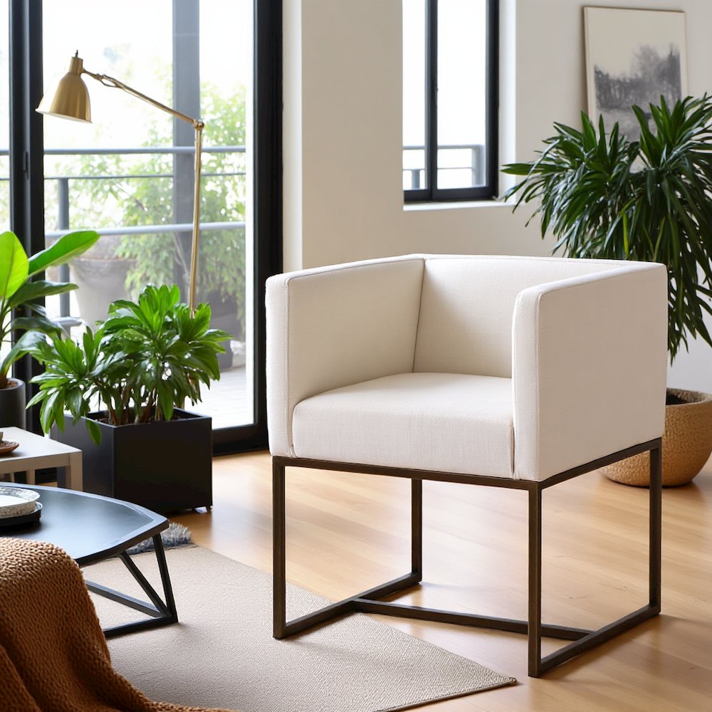 Off White Antique Dining Armchair With Low Back And Modern Design