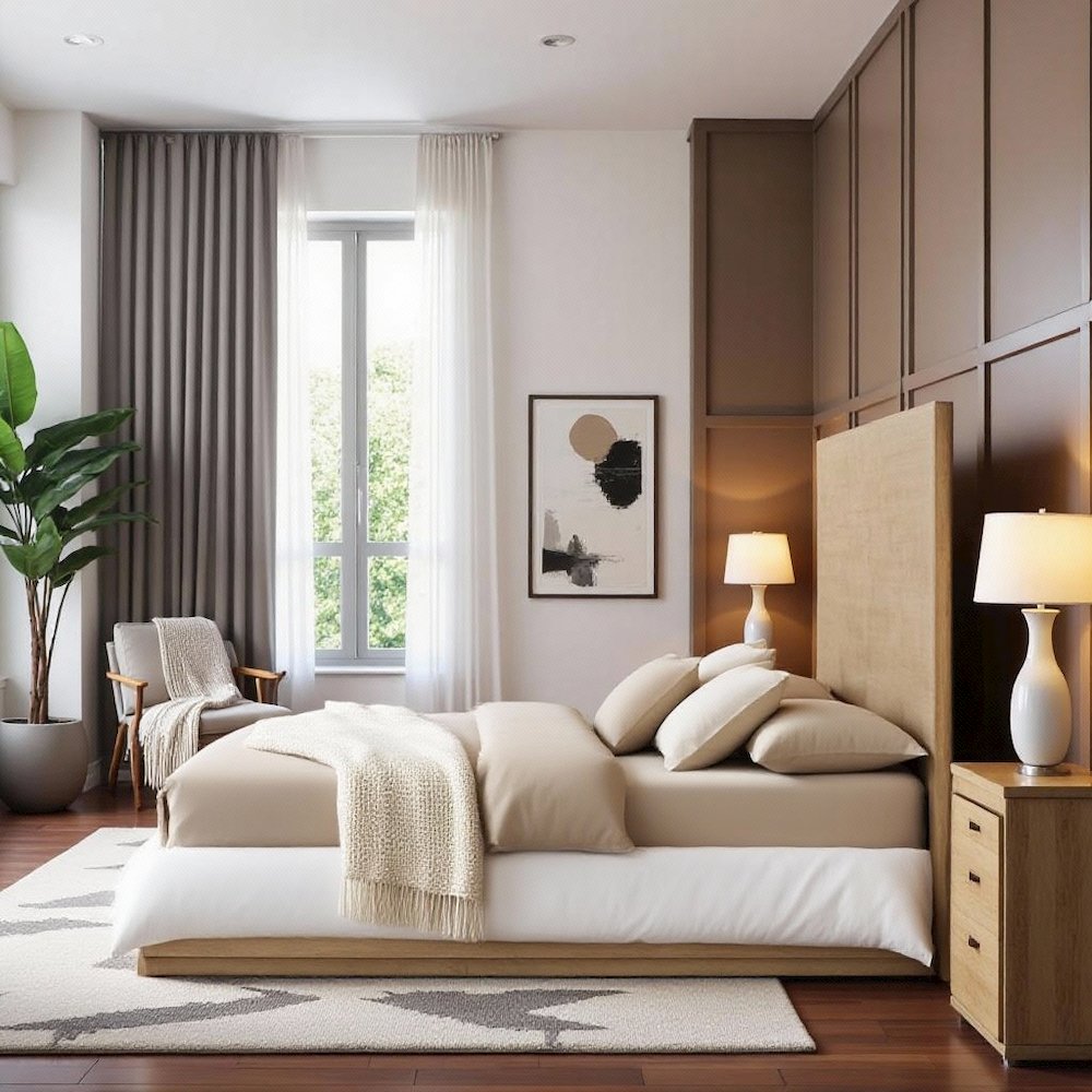 Solid Oak Queen Bed Frame, Wood Frame With Headboard In Modern Bed Design