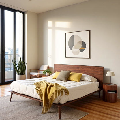 Eastern King Solid Wood Bed Frame, Mid Century Modern King Bed In Walnut
