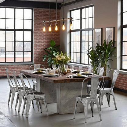 Concrete Dining Table With Oak Top, Modern Kitchen Table For 10 People