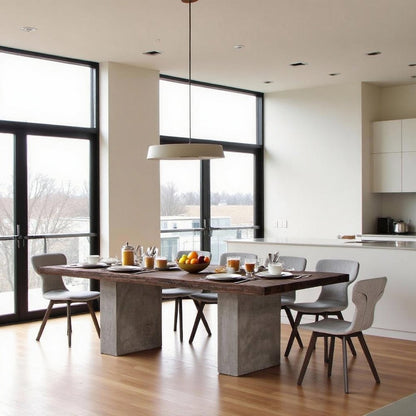 Concrete Dining Table With Oak Top, Modern Kitchen Table For 10 People