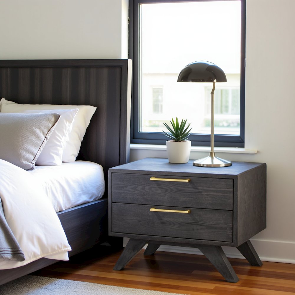 Gray Wash Modern Nightstand With 2 Drawers, Bedside Table With Storage Space