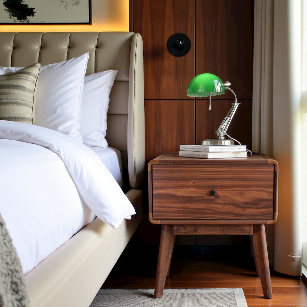 Mid Century Modern Nightstand, Walnut Wood Bedside Table With Drawer
