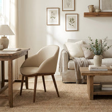 Vegan Leather-Upholstered Mid-Century Modern Dining Chair with Walnut Legs