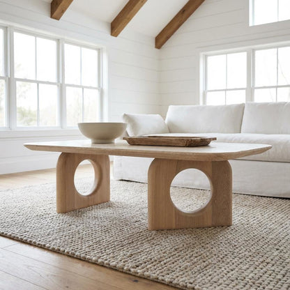 Beige Faux Marble Coffee Table with Solid Wood Base and Modern Design
