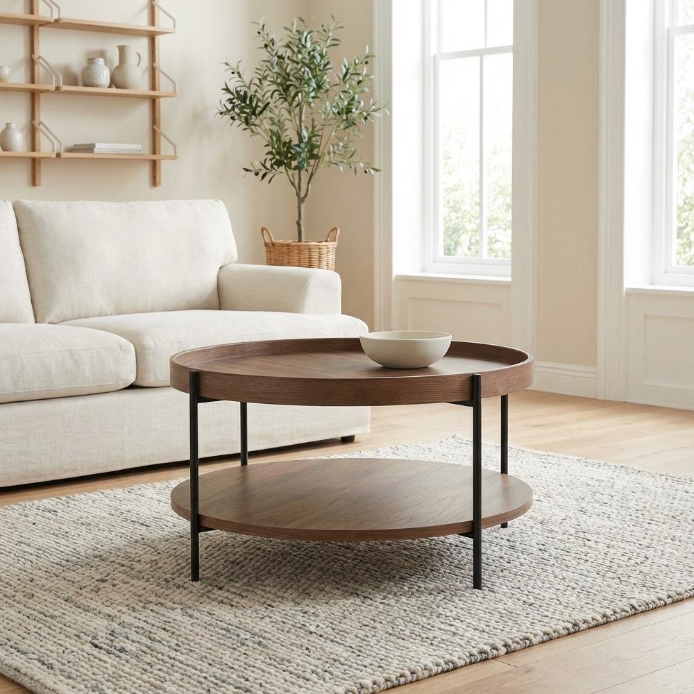 Brown Manufactured Wood Coffee Table with Iron Frame Sturdy Modern Design