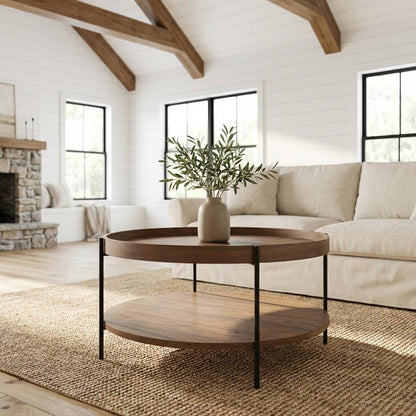 Brown Manufactured Wood Coffee Table with Iron Frame Sturdy Modern Design